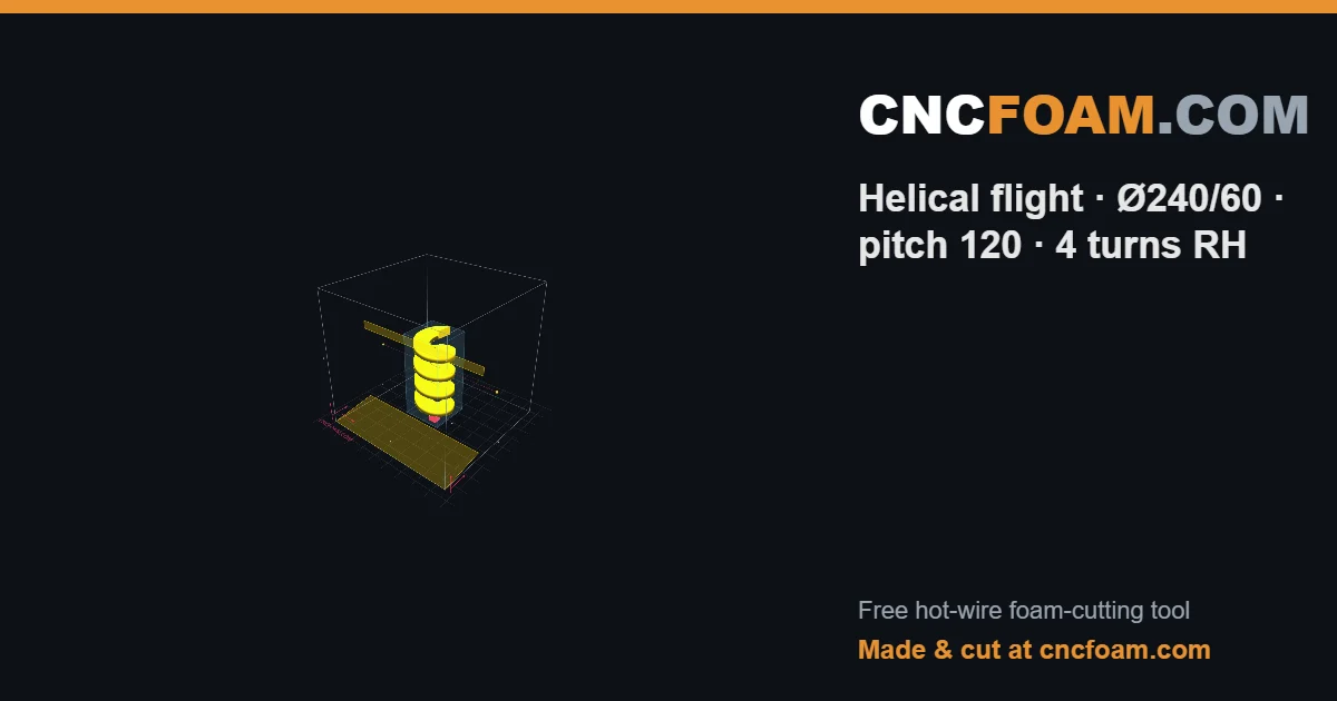 Helical flight · Ø240/60 · pitch 120 · 4 turns RH